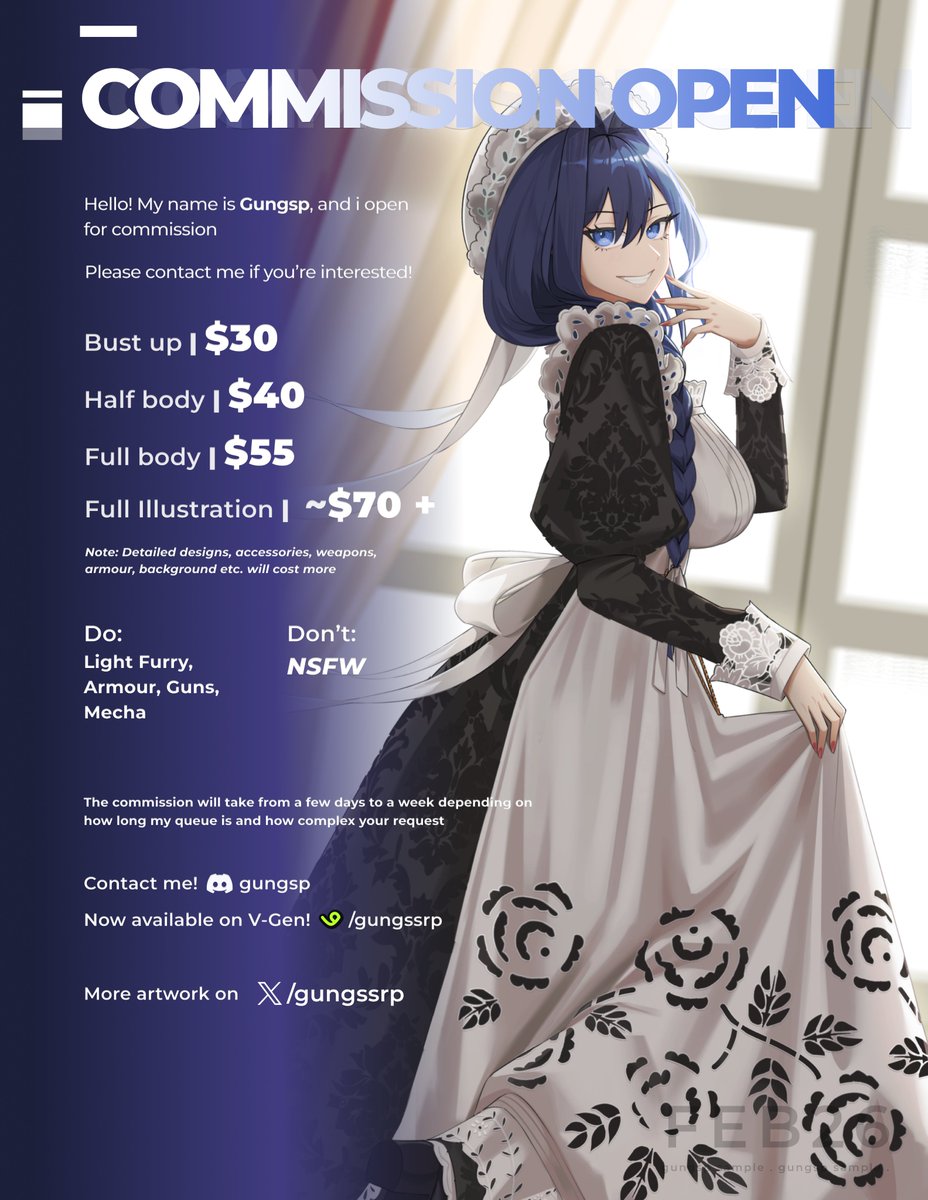 (share, like, retweet are really appreciated)🫡 

COMMISSION OPEN! 💙

If you are interested feel free to DM or Discord me : gungsp or my Vgen instead <a href="/gungssrp/">Gungsp // Commission Open</a>

More sample on my twitter!  Thankyou! 💙

#commissions #commissionsopen #CommissionSheet #VGenComm