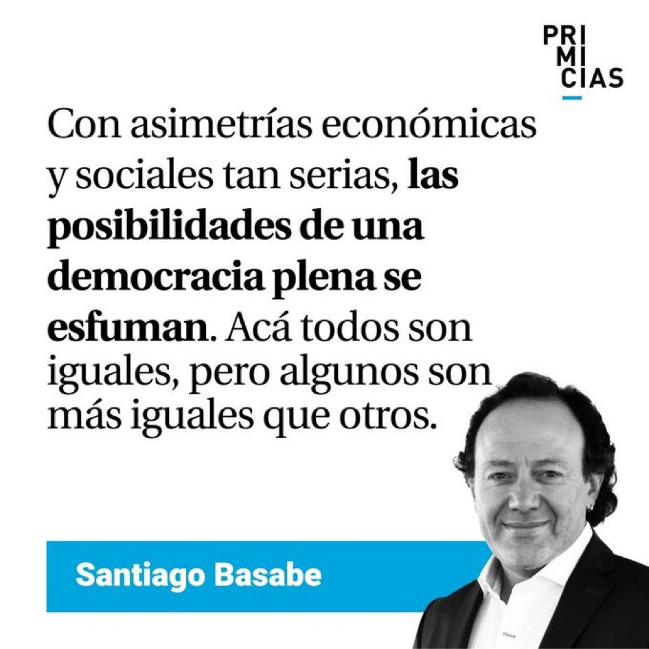 Si no se reducen las enormes asimetrías económicas y sociales, la posibilidad de una democracia medianamente establecida se esfuman: primicias.ec/opinion/santia…