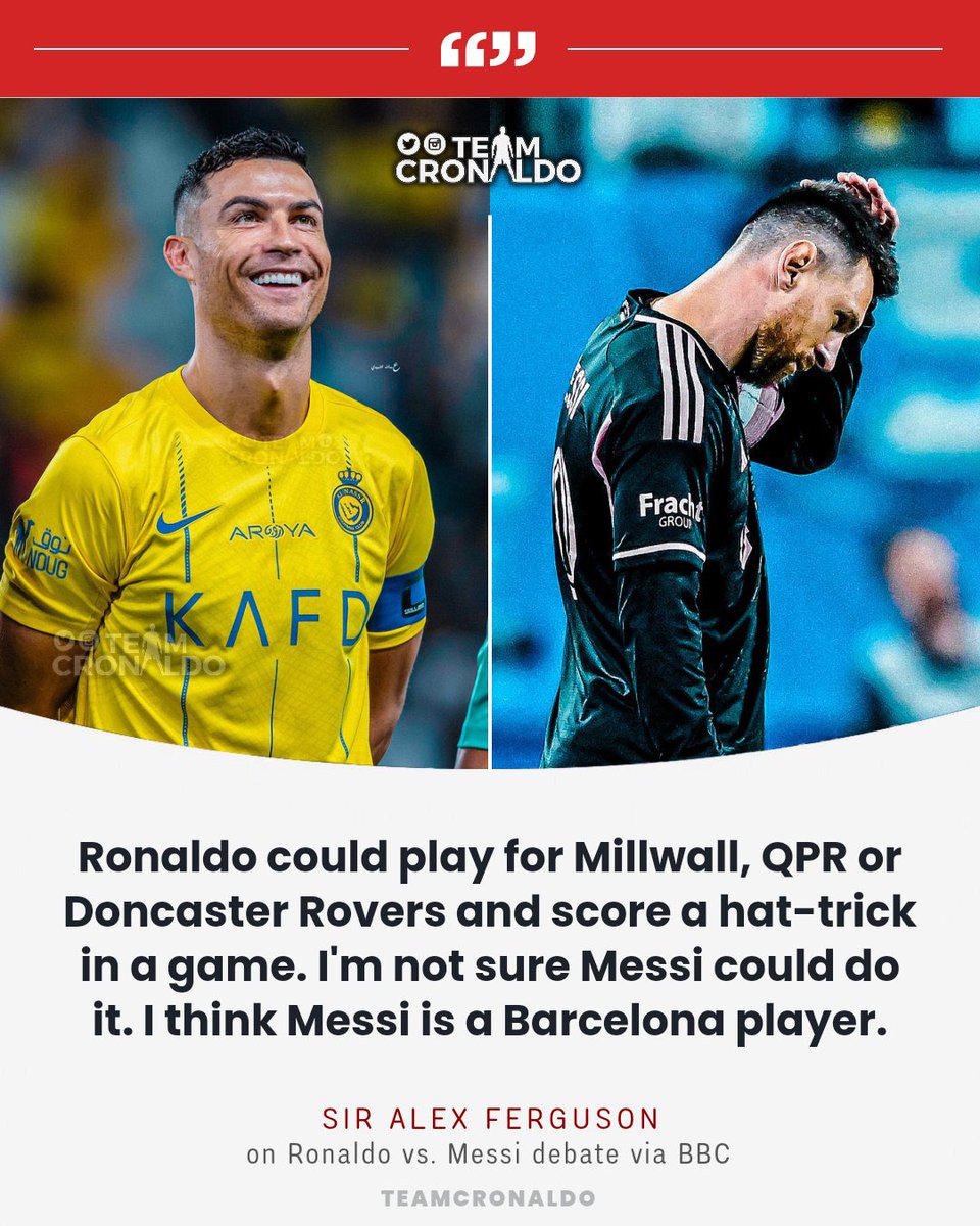 League goals scored in their first season with their new clubs after reaching 30+ years of age:

Lionel Messi:
• PSG 🇫🇷: 6 GOALS
• Inter Miami 🇺🇸: 1 GOAL

Cristiano Ronaldo:
• Juventus 🇮🇹: 21 GOALS
• Manchester United 🏴󠁧󠁢󠁥󠁮󠁧󠁿: 18 GOALS
• Al Nassr 🇸🇦: 14 GOALS

Sir Alex Ferguson