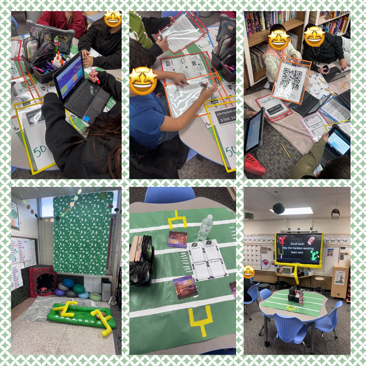 LennieGarcia6's tweet photo. Grammar Super Bowl @DowlingTigers 4th grade class. 4 quarters of activities with a playlist of choices with different yard values for each quarter. 75 yards=chance to score a touchdown by completing the exit ticket. So much fun and all students engaged in learning! https://t.co/qvfrin0ouk