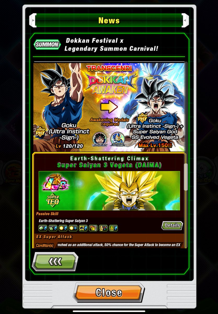 A versão global de Dokkan Battle cometeu um pequeno erro e mostrou antes o Goku UI + Vegeta Blue Evolution nas informações do jogo, confirmando seu tipo e também a arte TUR que faz uma referência ao arco Moro.