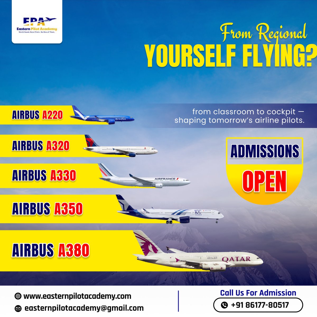 DipikaD53082215's tweet image. ✈️ 𝐅𝐫𝐨𝐦 𝐫𝐞𝐠𝐢𝐨𝐧𝐚𝐥 𝐣𝐞𝐭𝐬 𝐭𝐨 𝐬𝐮𝐩𝐞𝐫 𝐣𝐮𝐦𝐛𝐨 𝐝𝐫𝐞𝐚𝐦𝐬.✈️
Train for the aircraft that power the world’s airlines — from 𝐀𝐢𝐫𝐛𝐮𝐬 𝐀𝟐𝟐𝟎 𝐭𝐨 𝐀𝟑𝟖𝟎.

📞 +91 86177 80517
🌐 easternpilotacademy.com
.
.
#EasternPilotAcademy #AirbusFleet #PilotTraining