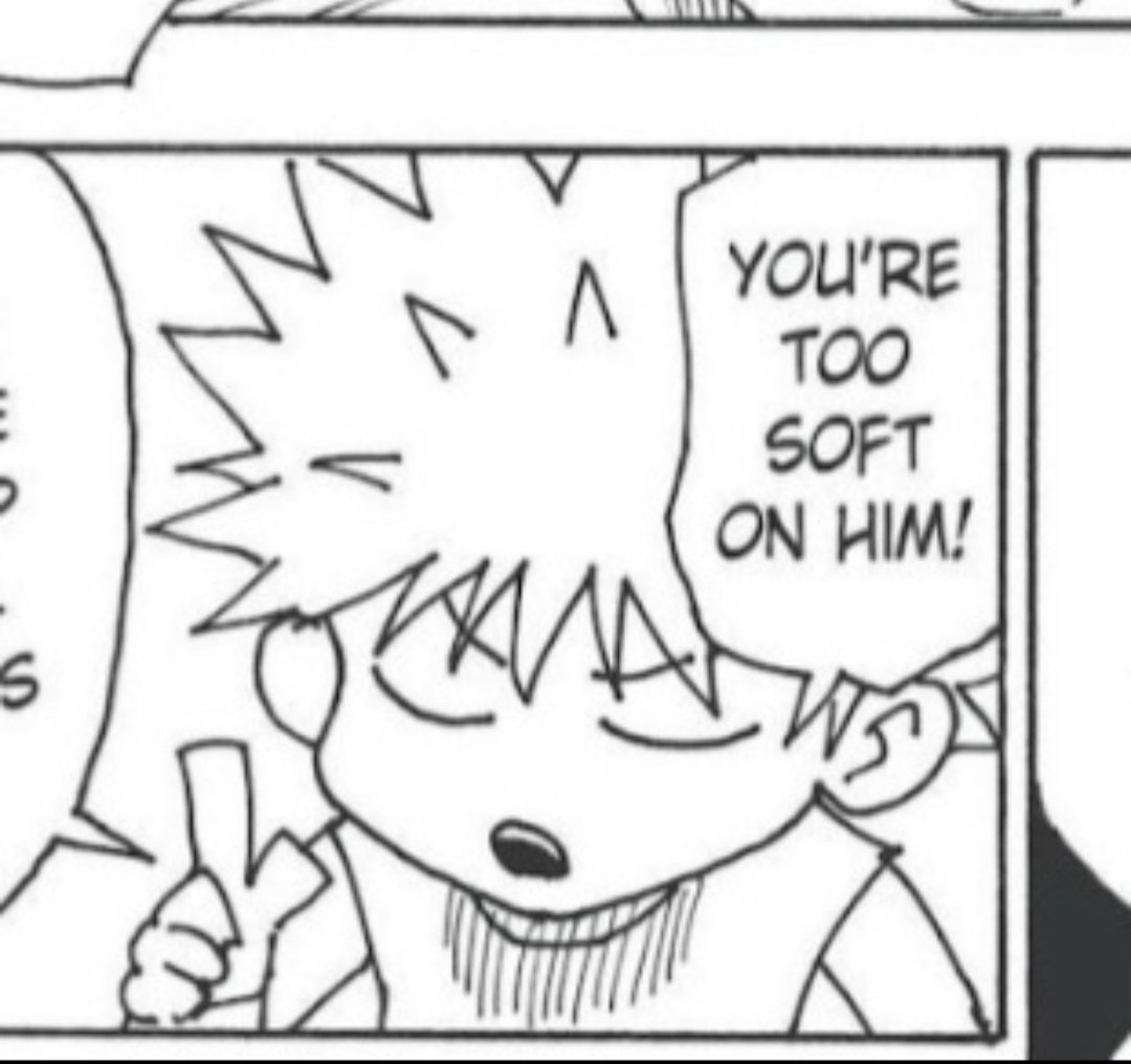 You know what I find both sweet and funny ? Killua would say such things to and about Gon but then gently lay him down, cover him with his shirt, and smiles softly at him when Gon jumped joyfully at knuckle finding kite ..