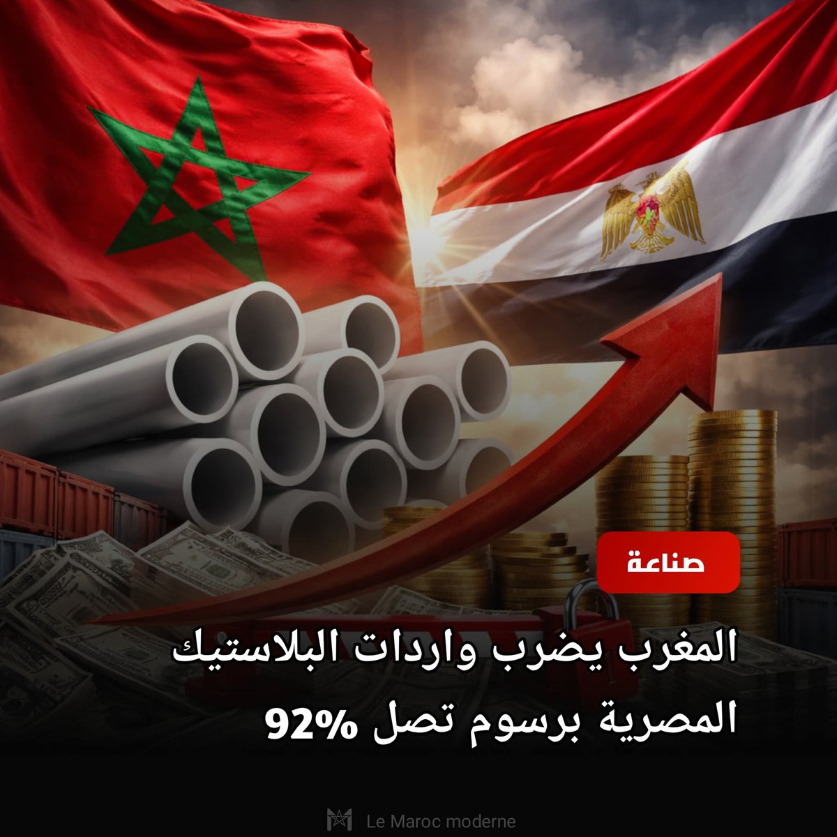 ⭕ جديد: المغرب يفرض رسوما جمركية تصل إلى %92 على واردات البلاستيك القادمة من مصر لمدة 5 سنوات، بسبب إضرارها بالصناعة الوطنية.