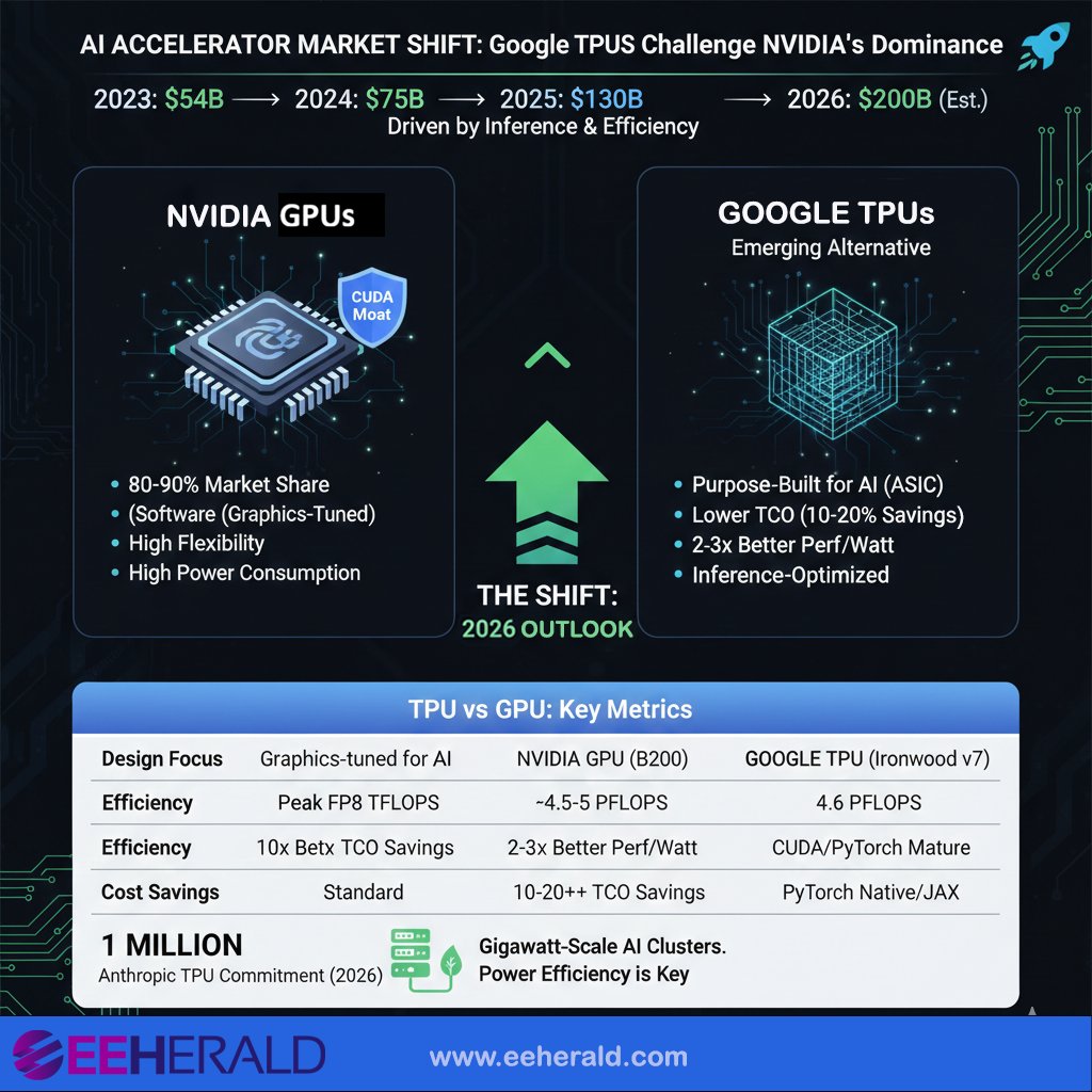 Google’s Ironwood TPU: A Real Threat to NVIDIA’s AI Chip Dominance? The AI accelerator market is exploding where it is expected to reach $150–200B in 2026, driven by inference workloads and urgent power-efficiency demands.
NVIDIA still owns 80–90% of the data center space with