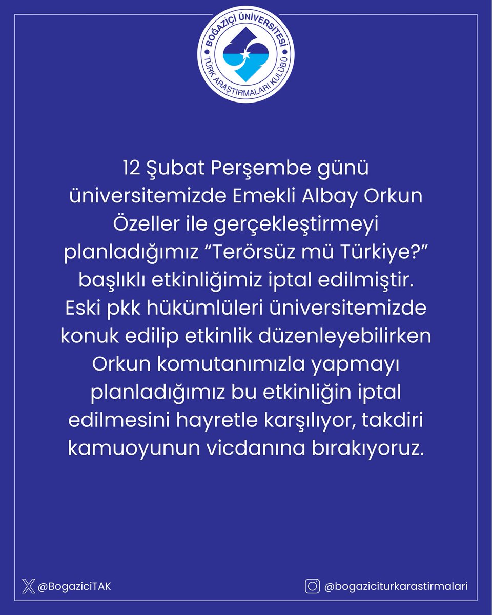 Orkun Özeller etkinliğimizin iptaline dair açıklamamızdır.