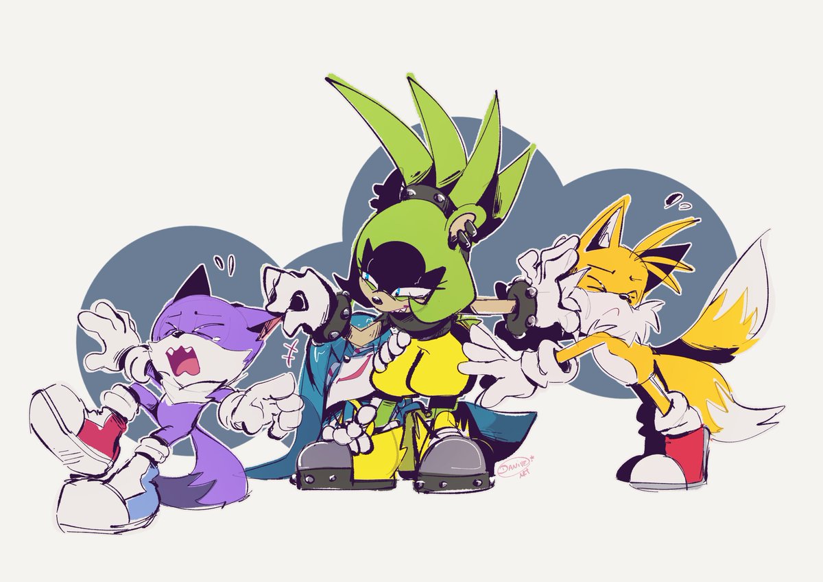 Odd_the_Wolf's tweet image. Surge and Kitsunami are teasing Odd and Tails. 

The artist is @daniveart. Thank you! This looks great!

#Surge #tenrec #Kitsunami #fennec #Odd #wolf #Tails #fox