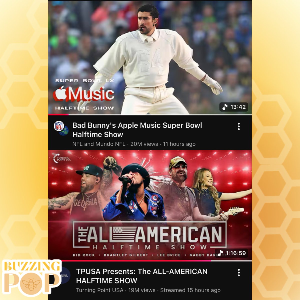 Bad Bunny’s #SuperBowl performance is now the most-watched halftime show on YouTube this year, surpassing Turning Point USA’s All-American event (20M views). 

He achieved this in just 11 hours.