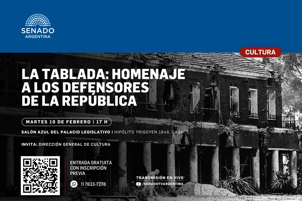 📅Agenda
Martes 10 de febrero, 17 hs
🏛️Senado de la Nación
🇦🇷 En conmemoración de un nuevo aniversario del copamiento del Regimiento de La Tablada, se realizará el acto “La Tablada: Homenaje a los Defensores de la República” en el Salón Azul.
Seguílo acá⬇️
youtube.com/watch?v=QF-yFo…