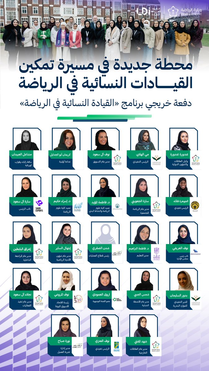LDI_SAUDI's tweet photo. إنجاز يُحتفى به، ومرحلة قيادية تبدأ من هنا.  ختام برنامج القيادة النسائية في الرياضة، وتخرّج دفعة جديدة من القيادات. https://t.co/lsFvLMuBBy
