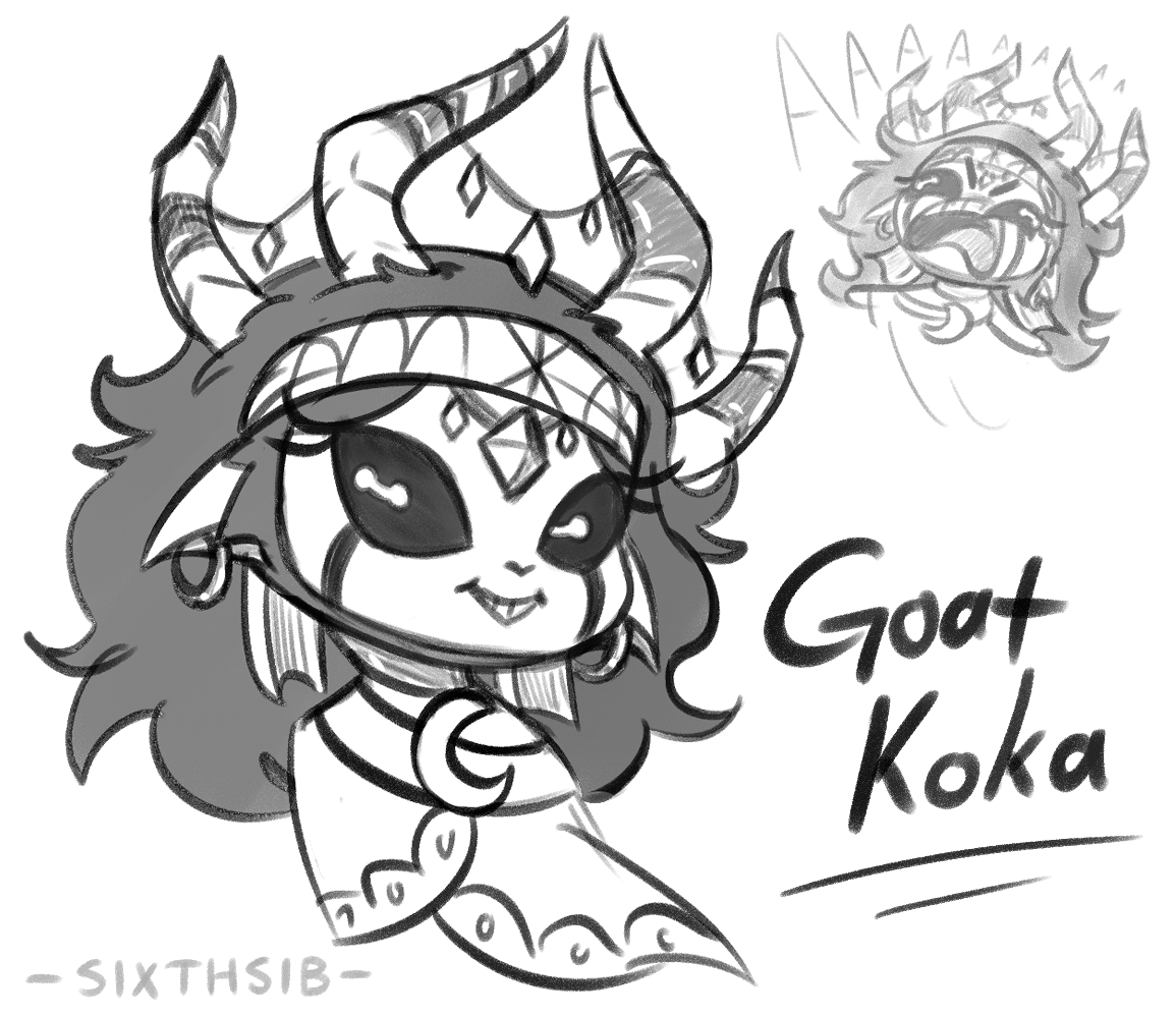 Sixth_Sib's tweet photo. Goat-Verse Koka, for my partner's Cult of the Goat save.

#woolhaven #cotl #cultofthelamb #koka #kokacotl #kokacultofthelamb #goatkoka #goatcotl https://t.co/vGKeIeDWYl