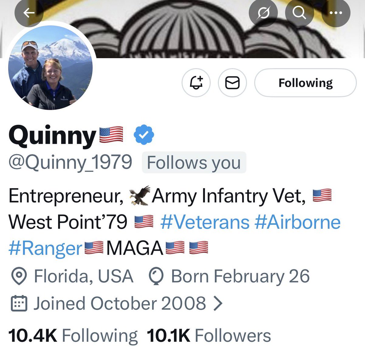 Please meet <a href="/Quinny_1979/">Quinny🇺🇸</a>.

Quinny is an Army Infantry Veteran and a wonderful Patriot. 

Please consider supporting Quinny.

Thank you for your service.🫡