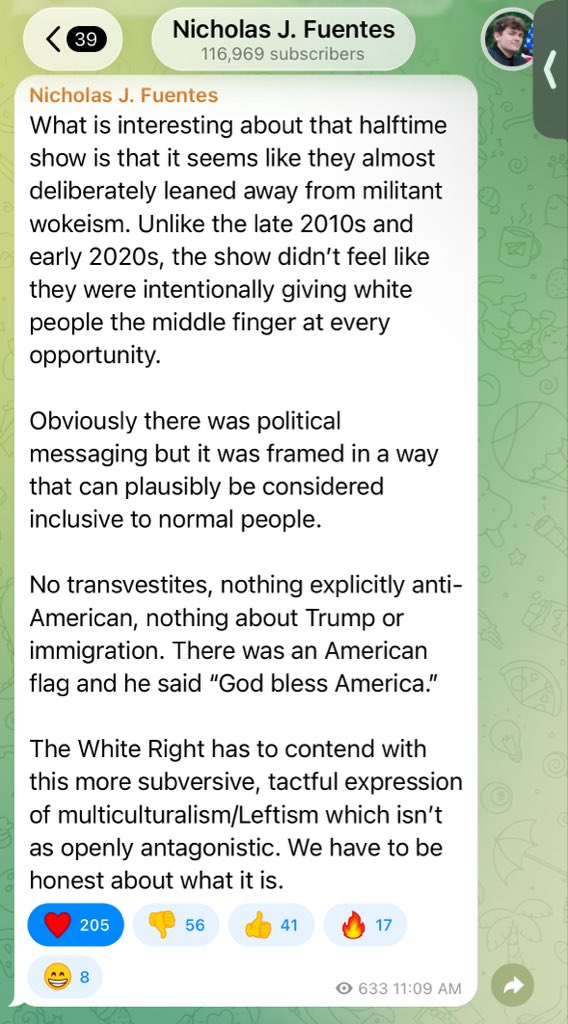 Nick Fuentes posts a quintessential take on the 2026 Bad Bunny Half Time Show