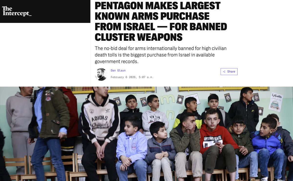 dimitrilascaris's tweet photo. The US Department of Genocide has quietly signed a $210 million deal to buy advanced cluster shells from Israel. 

Cluster shells are widely condemned for their indiscriminate killing of civilians.

The deal is the department’s largest contract to purchase weapons from an Israeli company in available records.