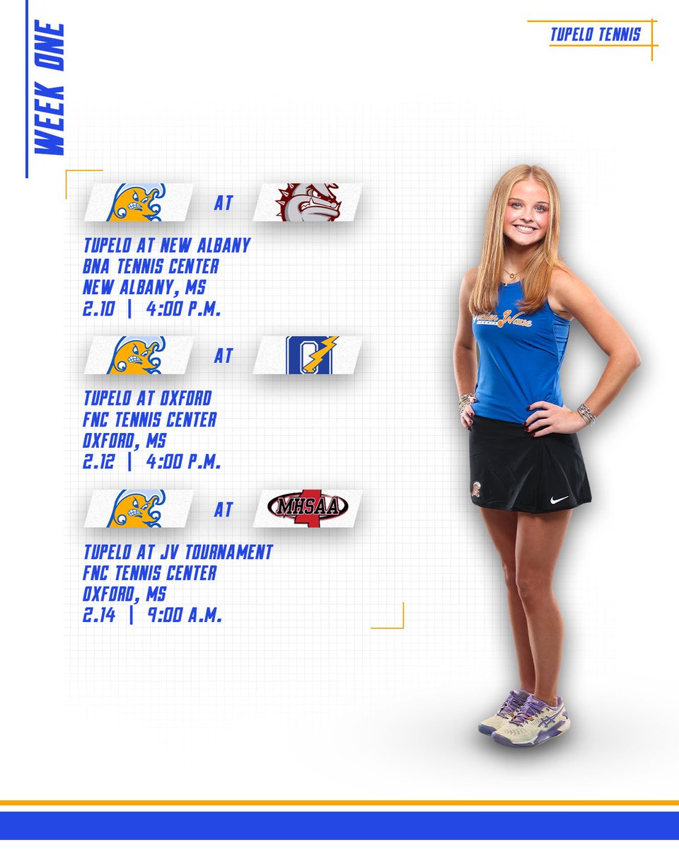 THS_Tennis's tweet photo. Tupelo Tennis opens its 2026 season with road trips to New Albany and Oxford, capping the week with a JV tournament in Oxford. #FloodWarning https://t.co/FsRVBjYKj2