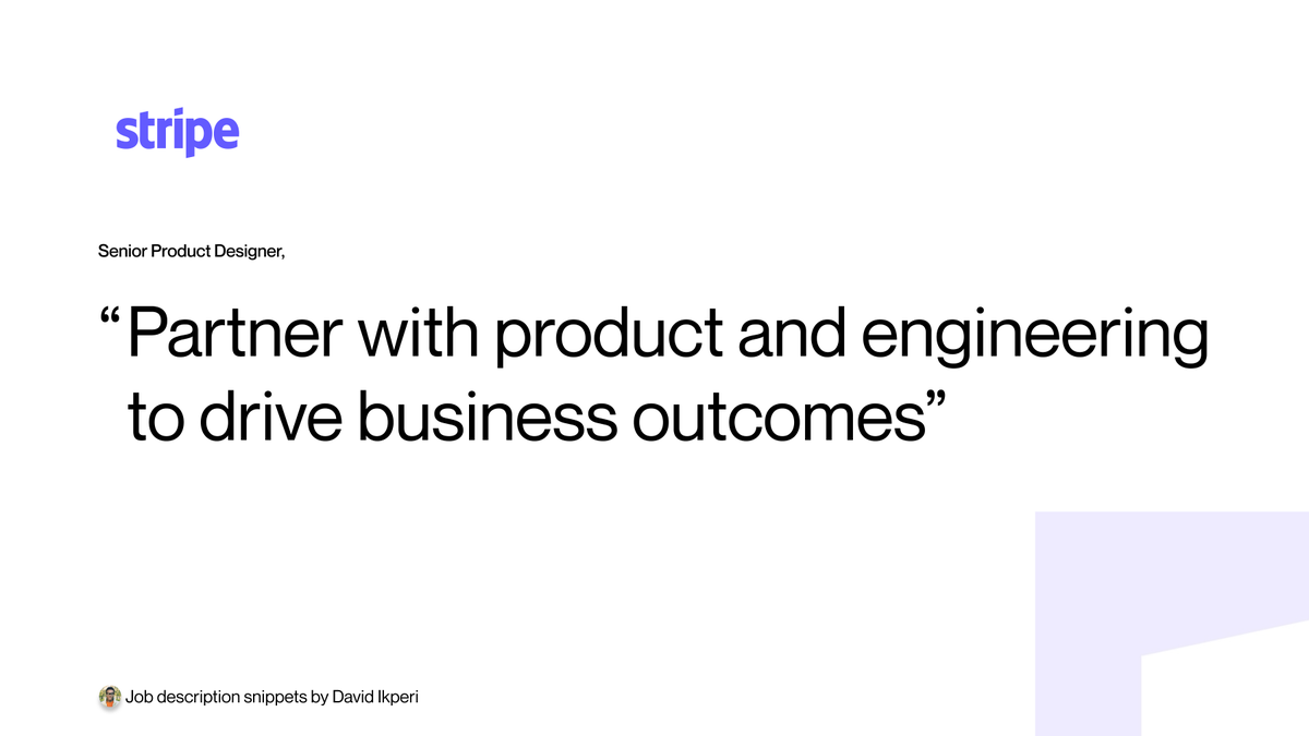 Today on I've done this before as a Product designer (Day 3)

“Partner with product and engineering to drive business outcomes.”

This isn’t about being in more meetings or syncing on tickets.

In practice, it means designers understanding why the business cares and translating