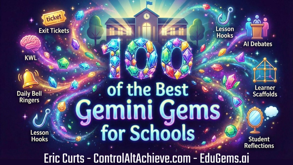 💎 100 of the Best Gemini Gems for Schools controlaltachieve.com/2026/02/100gem…

🧭 Curriculum
💡 Instructional Materials
🙋 Engagement
🔑 Support 
💯 Assessment &amp; Data
📖 Literacy
🧪 Math &amp; Science
🧒 Student Tools
💼 Professional Tasks

#edtech <a href="/GoogleForEdu/">Google for Education</a> <a href="/GeminiApp/">Google Gemini</a>