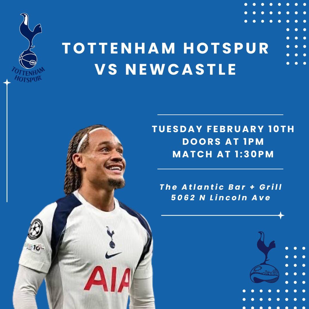 Join us tomorrow for a midweek Premier League match!
Doors at 1.
Match at 1:30.
#thfc #coys #tottenham #chicagospurs