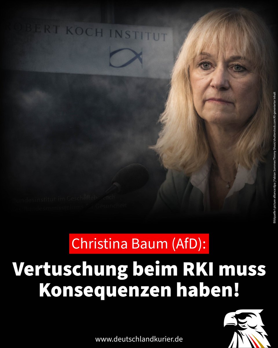 Deu_Kurier's tweet image. Christina Baum (AfD): Vertuschung beim RKI muss Konsequenzen haben!

Neue Enthüllungen über Anwaltskosten des Robert-Koch-Instituts (RKI) in Höhe von rund 749.000 Euro zur Abwehr von „Transparenzanfragen“ während der Corona-Hysterie bestätigen aus Sicht der…