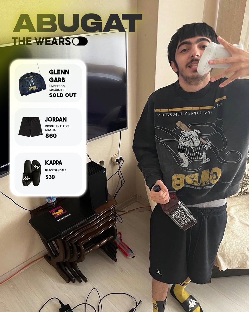 thewearson's tweet image. FIT CHECK ! 👔 @Abugat177173 

GLENN GARB  - Underdog Sweatshirt 
[SOLD OUT]

JORDAN - Brooklyn Fleece Shorts 
$60 - ₺2800 (SneaksUp platformunda bulunabilir) 

KAPPA - Black Sandals 
₺600 

#TheWearsOn #Fashion #DRIP