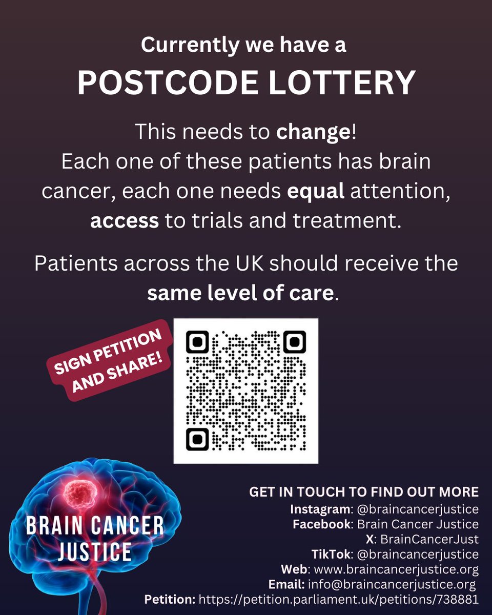 BrainCancerJust's tweet photo. The National Cancer Plan promises fairness, but right now MRI waiting times for brain cancer patients are wildly inconsistent.

⏱ Time matters.
📍 Your postcode shouldn’t.

#BrainCancerJustice #PostcodeLottery #MRIwaiting #TimeMatters 

@cammaynard @Siobhain_Mc https://t.co/y4rAQo5V0E