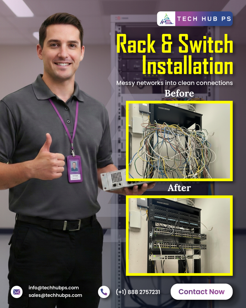 THPS_LLC's tweet image. From cable chaos to network perfection ✅

Messy racks slow you down. Our expert rack &amp;amp; switch installations deliver clean, fast, future-ready networks.

📞 (+1) 888 2757231
📧 sales@techhubps.com | info@techhubps.com

#RackInstallation #NetworkUpgrade #CleanCabling #ITServices