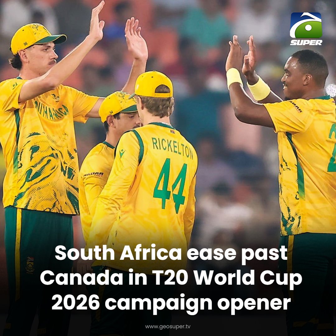 geosupertv's tweet photo. Proteas make triumphant start! 👏
Read More: https://t.co/ifOOuJFSCs
#T20WorldCup #SAvCAN https://t.co/9kExhbCfuH