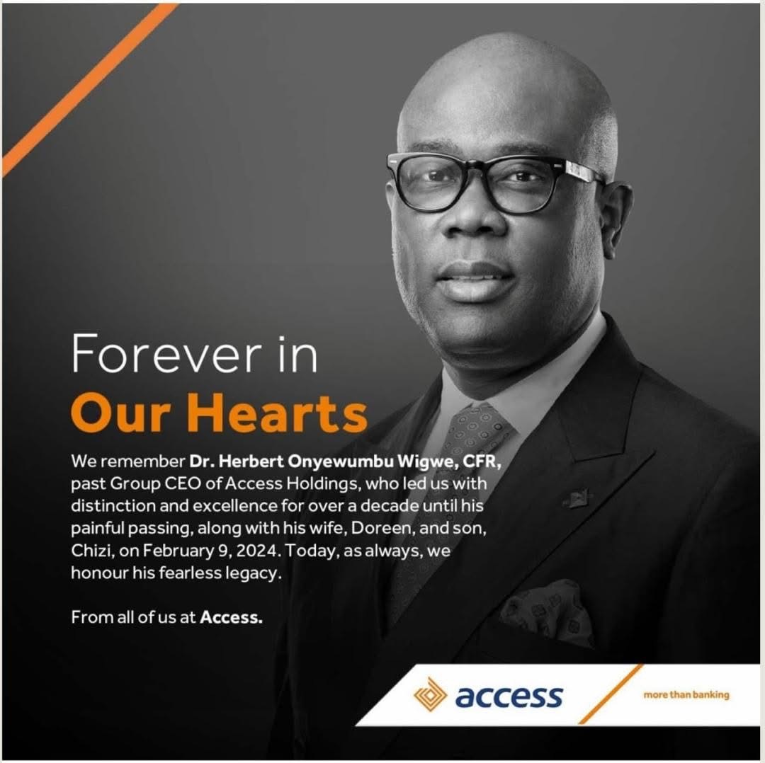 Access Bank Plc has paid tribute to its former Group Managing Director, Dr. Herbert Wigwe, two years after his passing, while also remembering his wife, Doreen, and their son, Chizi.