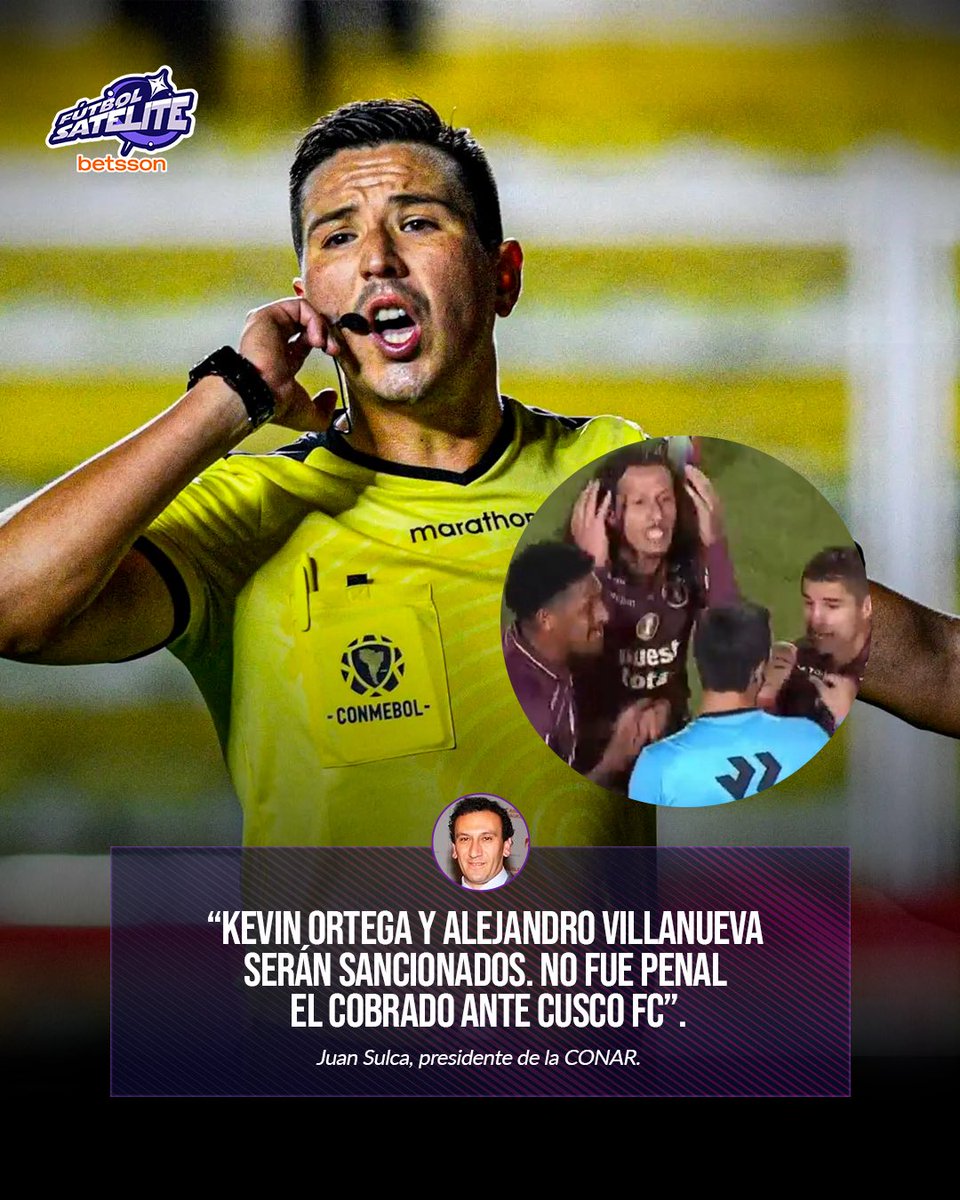En #EXCLUSIVA con <a href="/futbol_satelite/">Fútbol Satélite</a>, Juan Sulca, presidente de la CONAR, confirmó que no fue penal de Riveros ante Cusco FC y también las sanciones a Kevin Ortega y Alejandro Villanueva. 🚨⚠️🚨

👉 Disfruta de <a href="/futbol_satelite/">Fútbol Satélite</a> solo en Satélite+.