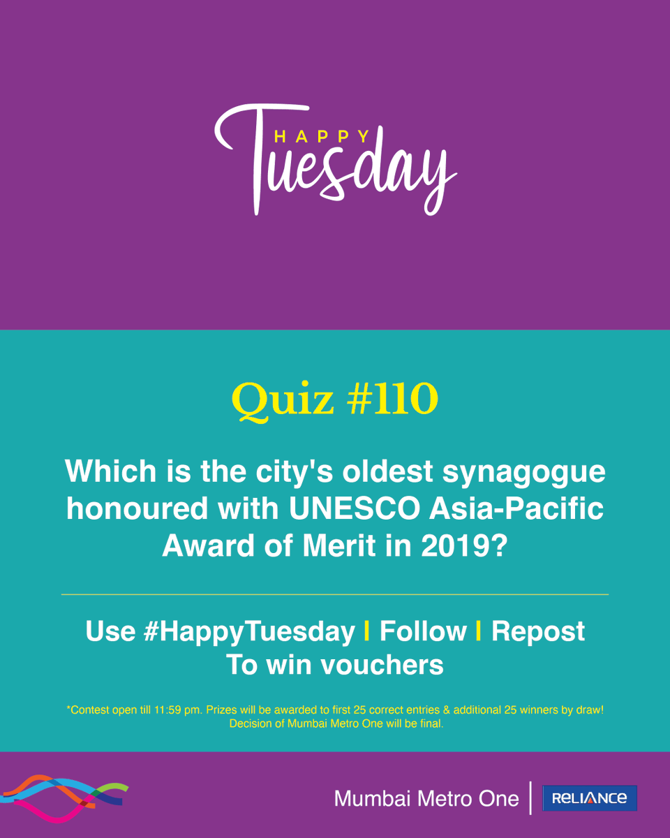 #HappyTuesday quiz is here! 

The 110th edition is about a 142 year old jewish house of worship.

Prizes will be awarded to 50 winners, the first 25 correct entries, and an additional 25 winners by draw.

Follow, Repost and Use #HappyTuesday (all mandatory) to win.