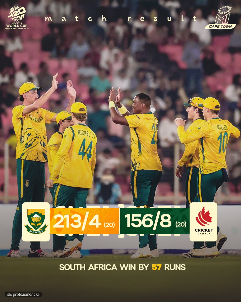 MICapeTown's tweet photo. First 𝐖 in the bag 🇿🇦🤩
#WozaNawe #T20WorldCup #SAvCAN https://t.co/PaliPnqSi6