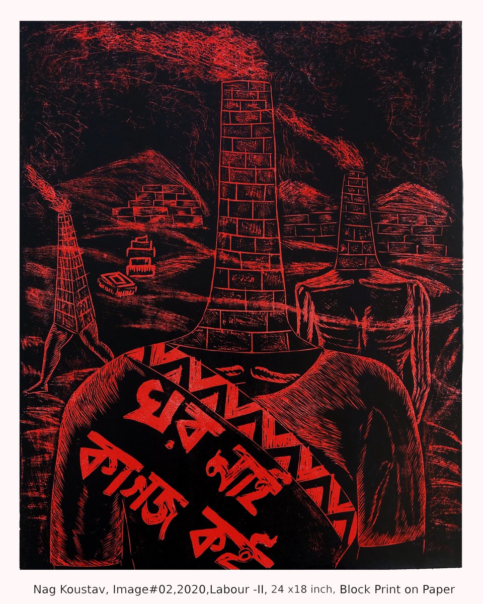 ahmedabad's tweet photo. Conceptualised by Prof. Koustav Nag (Performing and Visual Arts), Chhapa–Hanga is an Indo–Japan Printmaking Exhibition on view at Japan Foundation, New Delhi, from 8–14 Feb 2026. Prof. Nag's block print Labour–II (2020) reflects on the harsh realities of brick factory workers. https://t.co/K7WxiV71lM