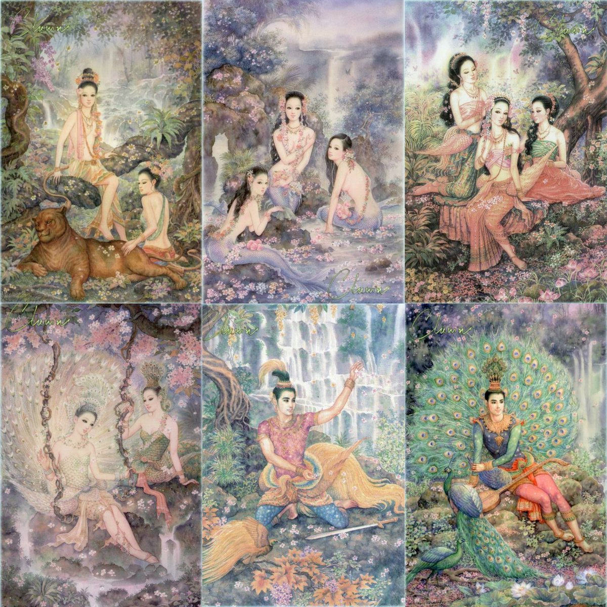 ใครมีปฏิทินแขวนชุดนี้คือแรร์มากๆ
เสียดายที่มันหายไปตามกาลเวลา สมัยนั้นคืองานวาดมือล้วนๆ โคตรสวย
นรสีห์ = ครึ่งสิงโตหญิง
นางมัจฉา = ครึ่งปลาหญิง
กินรี = ครึ่งนกหญิง
มยุรา = ครึ่งนกยูงหญิง
จำชื่อไม่ได้ = ครึ่งไก่ฟ้า
มยุรคนธรรพ์ = ครึ่งนกยูงชาย