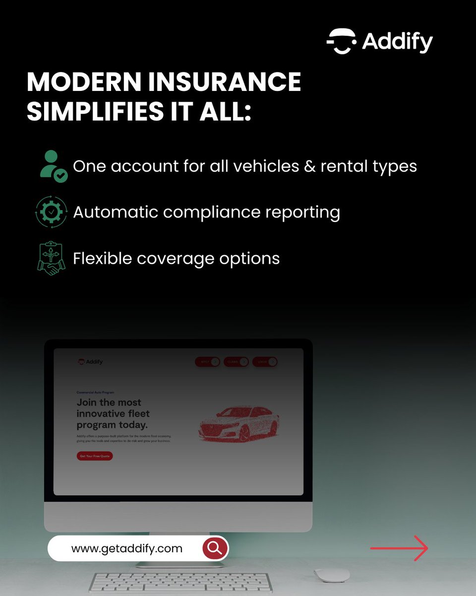 getaddify's tweet image. Modern fleet insurance from Addify lets you manage all your vehicles, rental types, and compliance in one place!  Compare your coverage gaps → getaddify.com

#poweredbyaddify #fleetmanagement
#AutoInsuranceCoverage #carrental #carsharing
#fleetowners