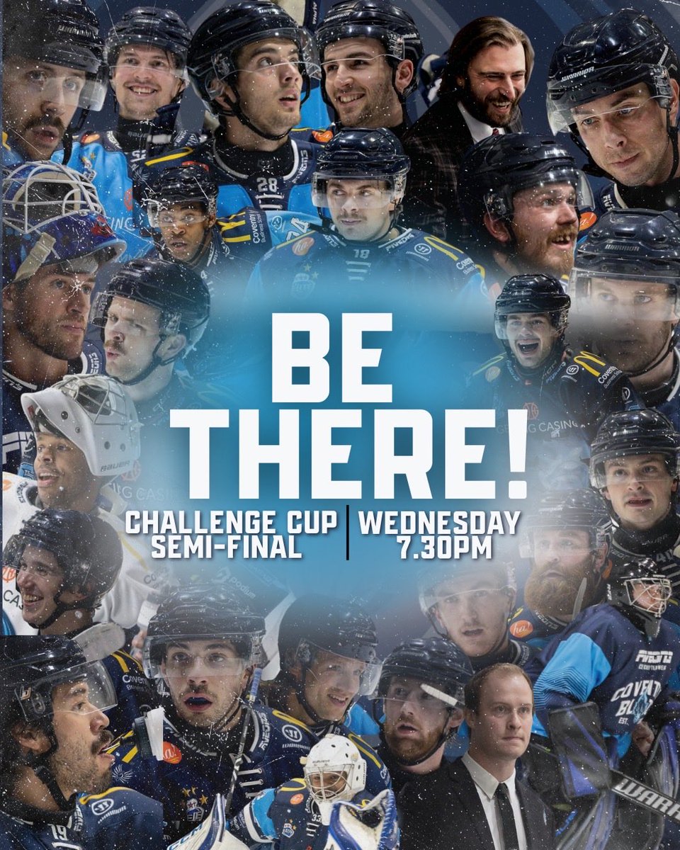 WEDNESDAY. 7.30PM. SKYDOME ARENA. CHALLENGE CUP SEMI-FINAL. 🏆⏰ 

Ticket information available at: iceaccount.co.uk/coventry-blaze