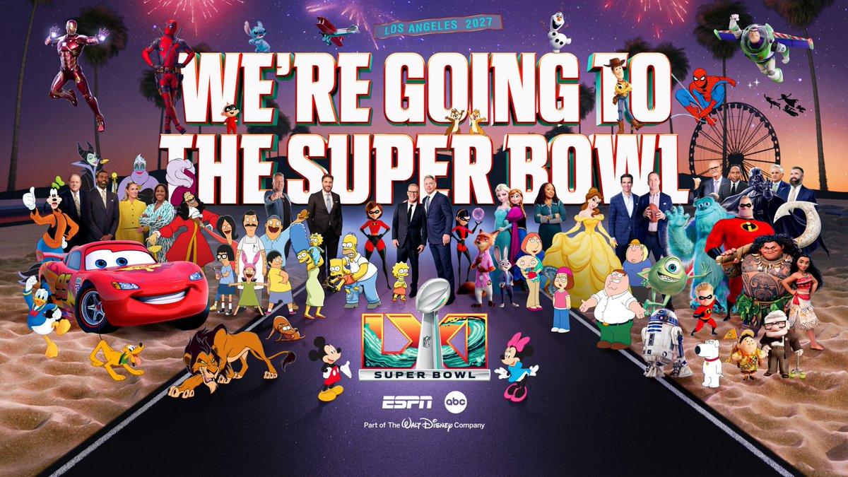 ESPN's first #SuperBowl next year will be unprecedented in so many ways. From Bristol to Burbank, this event will be a team effort across the <a href="/WaltDisneyCo/">The Walt Disney Company</a>.

Our first “We’re Going” marketing spot features 60+ iconic characters: bit.ly/4aEYeyP