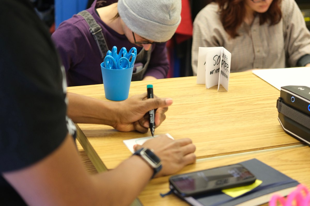 iSchoolUI's tweet photo. Thanks to Ben Blount and everyone who came to the Making an Artist’s Book workshop at the @ChampaignFabLab last week. We hope you had fun making your creations! ✂📃 https://t.co/OxAZaiPQV8