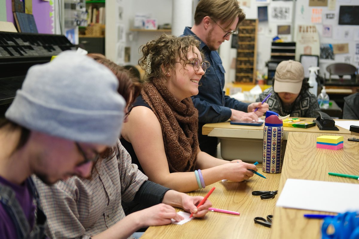 iSchoolUI's tweet photo. Thanks to Ben Blount and everyone who came to the Making an Artist’s Book workshop at the @ChampaignFabLab last week. We hope you had fun making your creations! ✂📃 https://t.co/OxAZaiPQV8