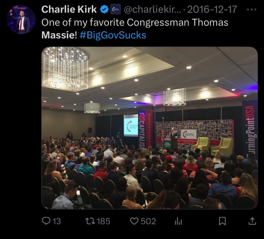 EricSpracklen's tweet image. You know who Charlie Kirk supported?

Thomas Massie. 

This should tell you everything you need to know.