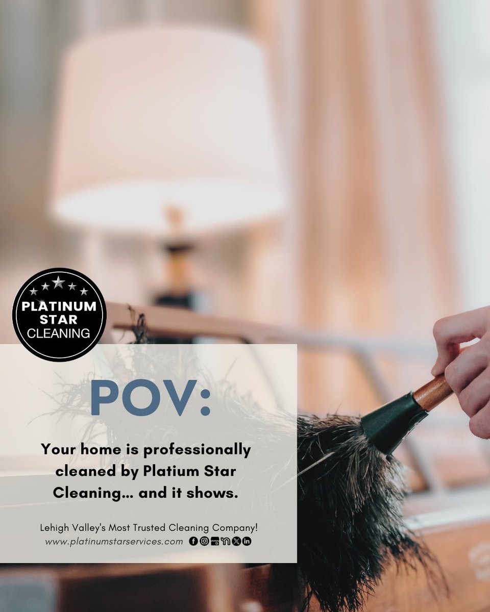 PStarclean's tweet photo. POV: Your home was professionally cleaned by Platinum Star Cleaning… and it shows✨🧼
 Every surface shines. Every detail matters. All you have to do is enjoy it🏡💫
📅 Book your clean today
Lehigh Valley’s Most Trusted Cleaning Company ⭐
🌐 https://t.co/wf9fpDA0m6 https://t.co/CjSw5iPPTy