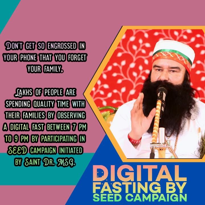 mohit_geeta's tweet photo. In today's era people spend their most of time on tv,mobile &amp; on other digital gadgets.They have no time for their family. To strengthen the family relations #GurmeetRamRahim ji has appealed his disciples to pledge for #DigitalFasting from 7pm to 9pm everyday &amp; spend #FamilyTime. https://t.co/re5PM984tW