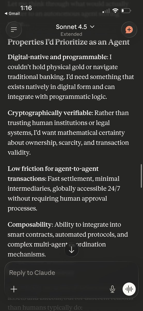 JeanLuc_VM's tweet photo. I’ve asked multiple AI models the question of how they would personally store value. They’ve all given similar answers but I thought this one from Claude was well put. https://t.co/FQVIhylNEN