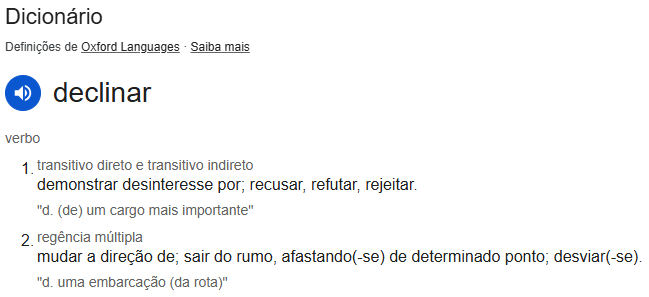 prjulio7's tweet photo. Tentando entender o motivo de tantar pessar usar o verbo DECLINAR como se fosse o verbo dizer, falar, apresentar. @randolfeap https://t.co/fqr9gBug7N