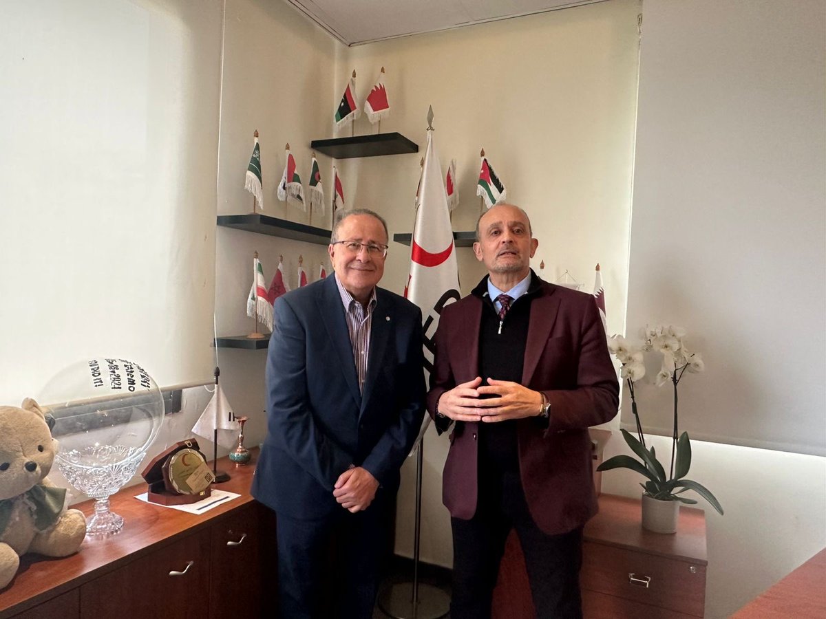 elsharkawi's tweet photo. Today, I had the privilege of welcoming, HE Dr Mohammed Al Hadid, the President of the Jordan Red Crescent Society @_JNRCS to our regional office in Beirut. We discussed regional & global developments, and the needs for action to promote peace and access to people in need. Listening to him describe the care and dignity given to medical evacuees from #Gaza and their families at the Jordan Red Crescent Hospital was deeply moving. This is the impact of true humanitarian partnership. With the continued generosity of our donors, the @ifrc remains committed to supporting the @_JNRCS as it cares for people affected by the protracted Middle East crisis.
