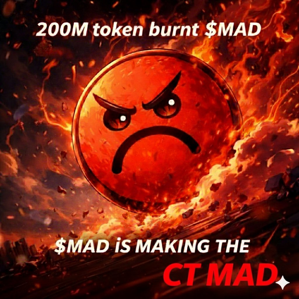 Iam__dino9's tweet photo. 20% GONE FOREVER. 
200,000,000 $MAD just got BURNED 😡
Supply reducing and scarcity begining 😡🚀

$MAD is making the CT MAD 🚀🔥
Less supply. Same chaos.
Hold tight $MAD are cooking and coming soon 🔜 🔜 🔜 🔜 https://t.co/zu2pWg1NOX