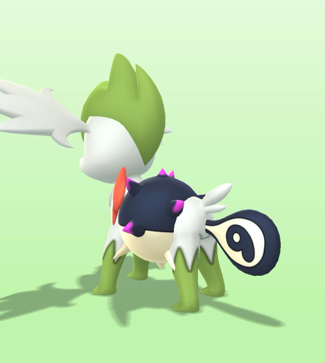JunkyrobynM's tweet photo. 私ポケgoではシェイミ（スカイ）持ってないんだけどな…？ハリーセン（シェイミのすがた）てこと？？ https://t.co/ndlrUuQhiI