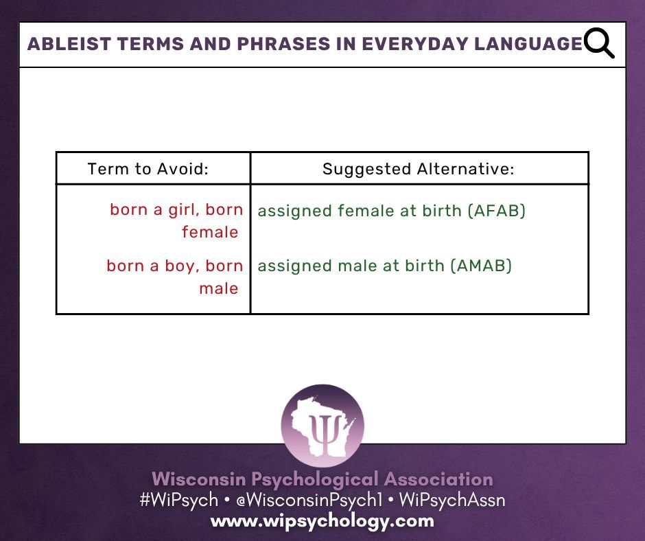 This term is drawn from the updated American Psychological Association. (2023). Inclusive language guidelines. lnkd.in/gMQ-MKH7 @apa.org #WiPsych • WiPsychAssoc • <a href="/WisconsinPsych1/">Wisconsin Psychological Association</a> • wipsychology.org