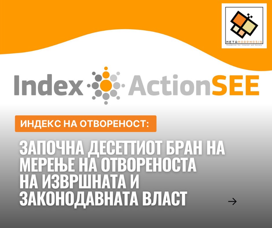 fmeta's tweet photo. 🟧Индекс на отвореност: Започна десеттиот бран на мерењe на отвореноста на извршната и законодавната власт
🔗Прочитајте повеќе: https://t.co/WM9UaPMKjW https://t.co/aSX8jw8RFR