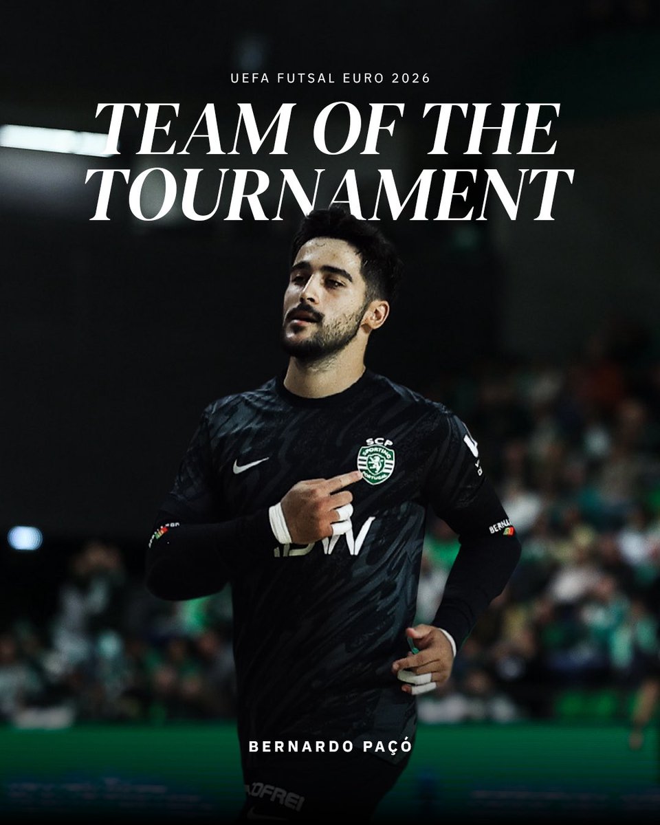 🇵🇹 O guardião do #FutsalSCP, Bernardo Paçó, está na 𝙏𝙀𝘼𝙈 𝙊𝙁 𝙏𝙃𝙀 𝙏𝙊𝙐𝙍𝙉𝘼𝙈𝙀𝙉𝙏 do UEFA Futsal Euro 2026 👏

Orgulho, Leão! 💪 #LeõesNasSelecções