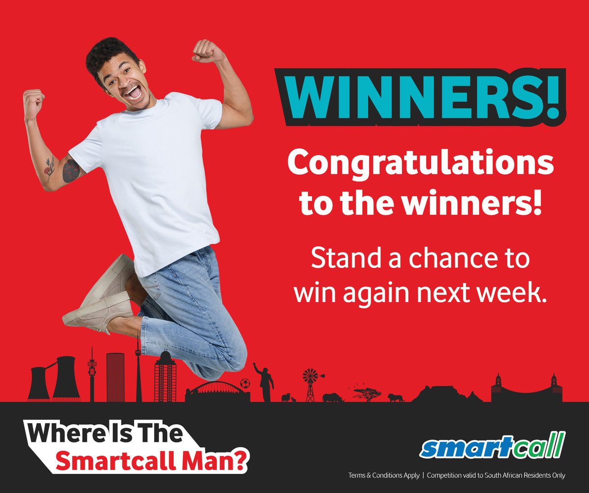 SmartcallVSP2's tweet photo. Congratulations to the winners!
@mpiwe80
@GomoKhutso
@uGqwashu
@jamokgala
@Pieda_619
All prizes must be claimed within 6 months and cannot be exchanged for a cash value or another prize. #SmartcallMan ##SmartcallWin https://t.co/GvJ4FtSX5D